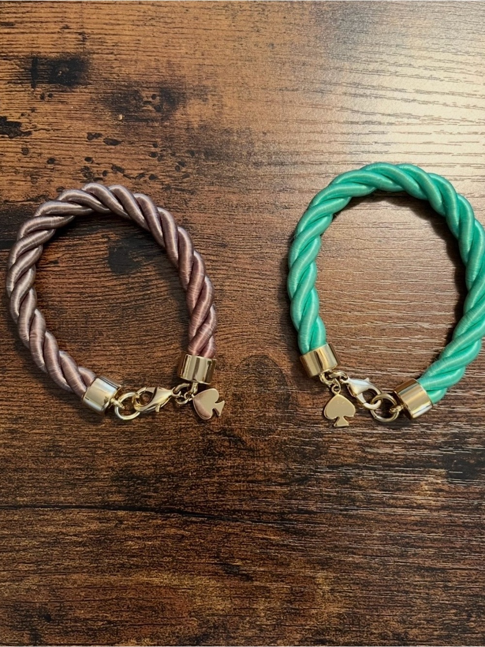 ♠️ Kate Spade Rope Bracelets in Green and Taupe with Gold Accents